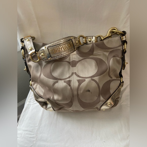 Coach Carly Signature C Hobo Bag Tan & Brown Canvas Gold Tone Hardware - Picture 13 of 16